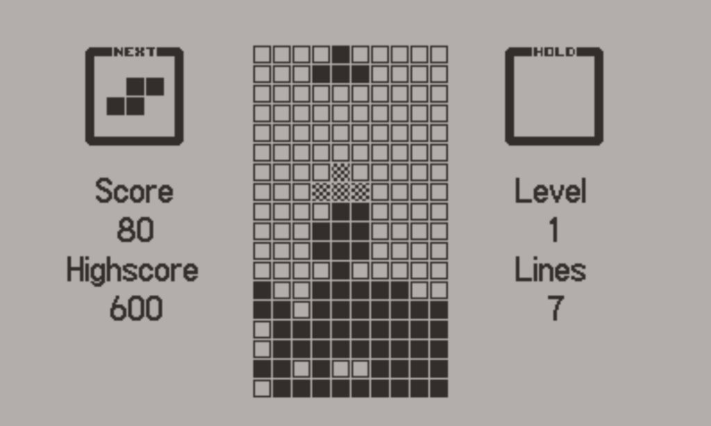 Blockdate Tetris Playdate console video game screenshot in black and white