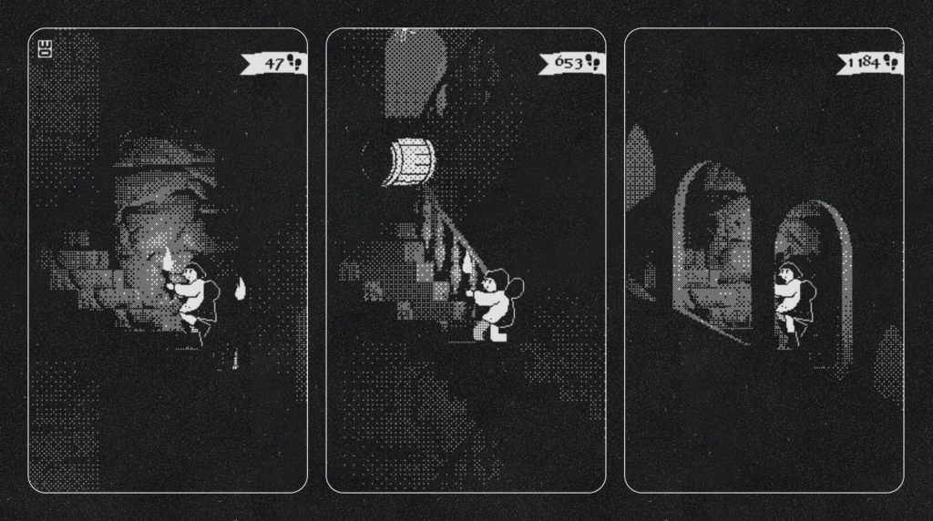 A Fool's Errand Playdate console game screenshot in black and white