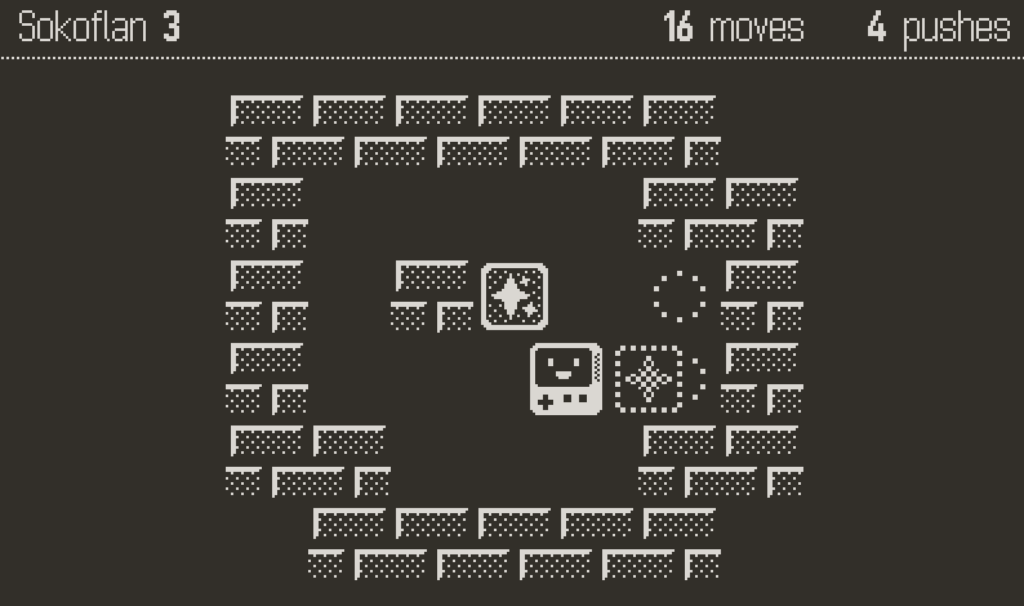 Soko Playdate console game screenshot in black and white